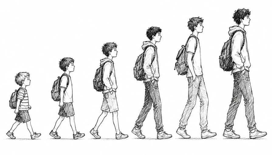 Secuencia visual de crecimiento desde la infancia hasta la adolescencia